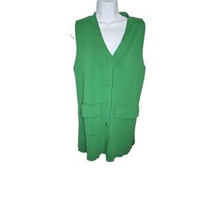 Zara Woman Green Button‎ Front Sleeveless Vest Top Pockets Size S